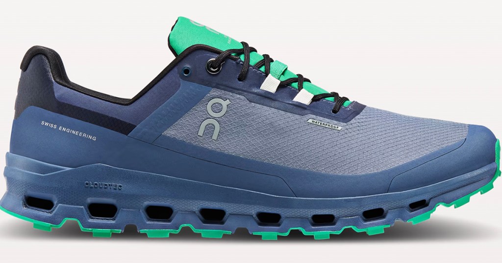 blue and green on running shoes