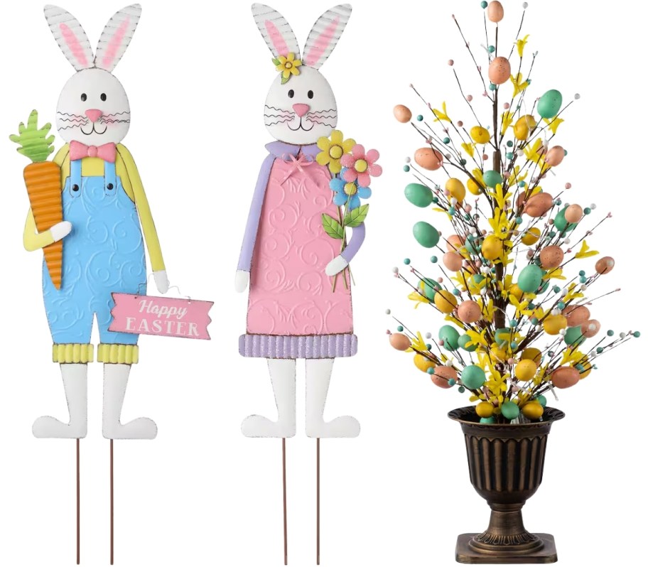 easter bunny decor and easter egg tree