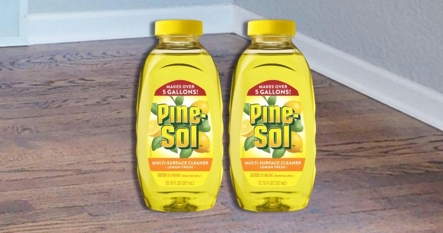 two bottle of Pinesol floor cleaner