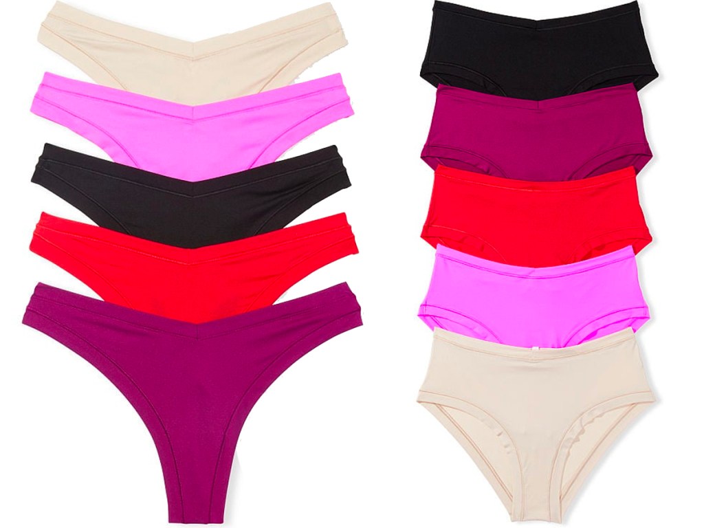 10 pink panties laid out together in multiple colors