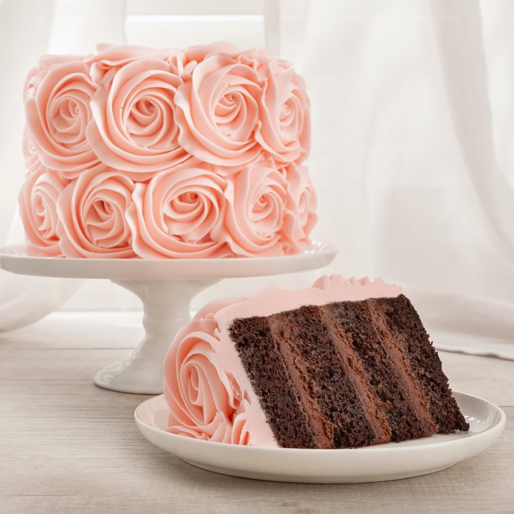 A pink rose chocolate cake from Goldbelly
