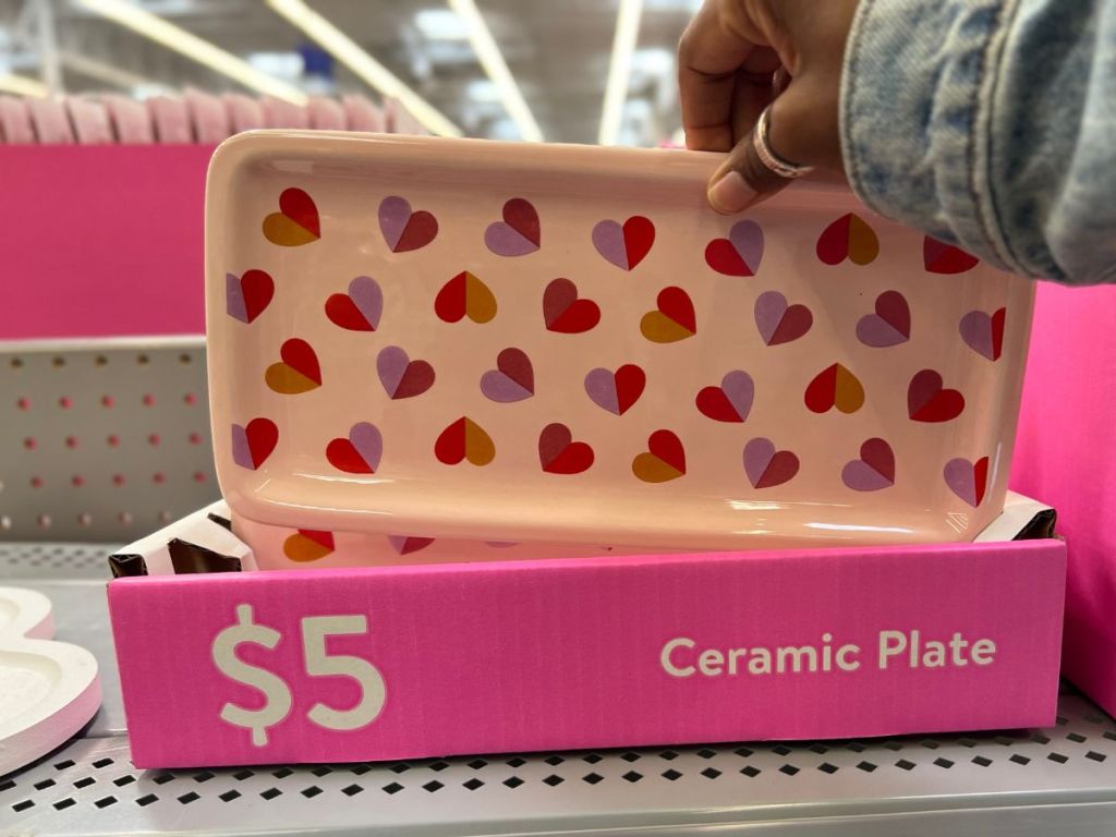 Walmart Dollar spot rectangle ceramic plate with hearts