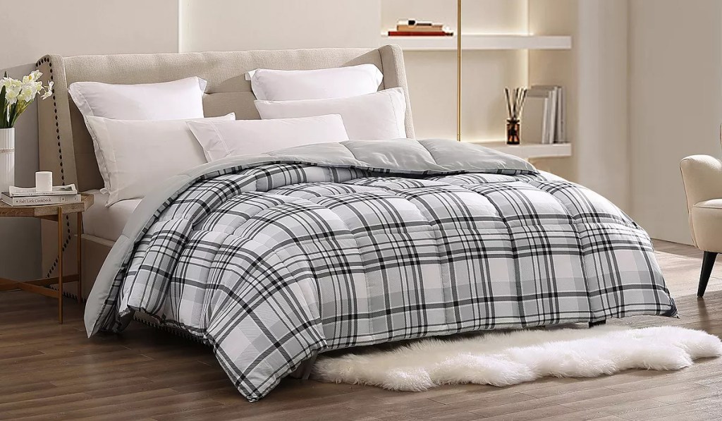 royal luxe plaid comforter on a bed