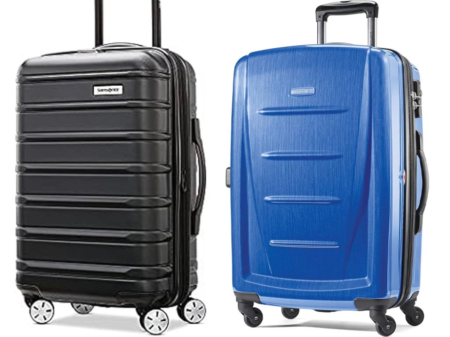 black and blue hardside luggage