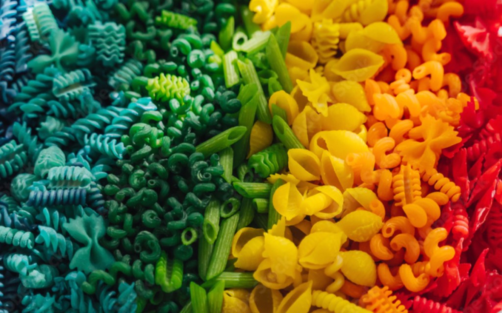 dried rainbow pasta sensory bin filler