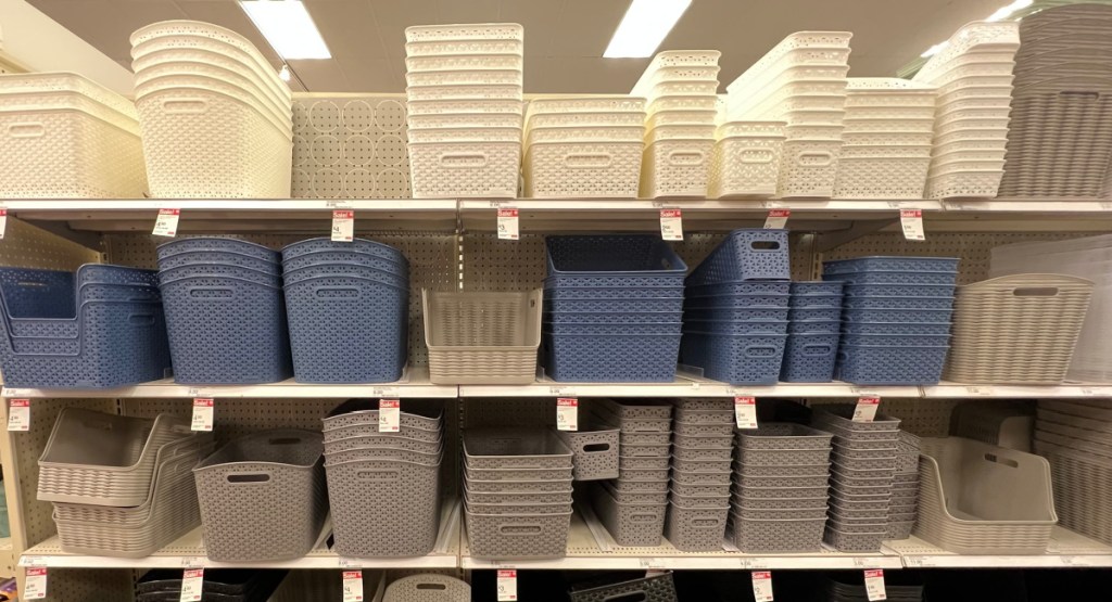 shelves stocked with tons of Target storage baskets