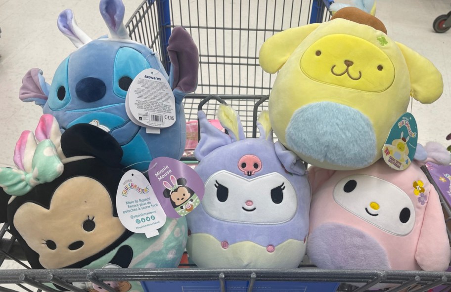 showcase of easter squishmallows in Walmart cart