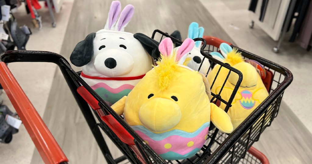 peanuts snoopy and woodstock squishmallows in tjmaxx shopping cart