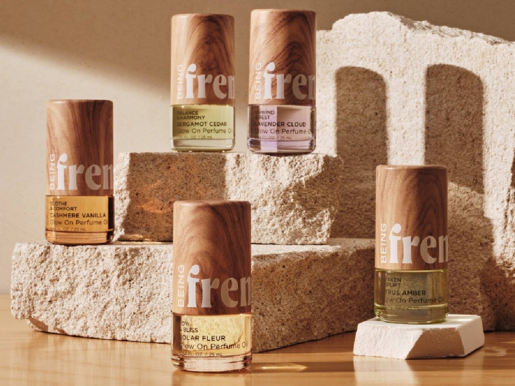 stock image of Being Frenshe roll on perfumes in different scents