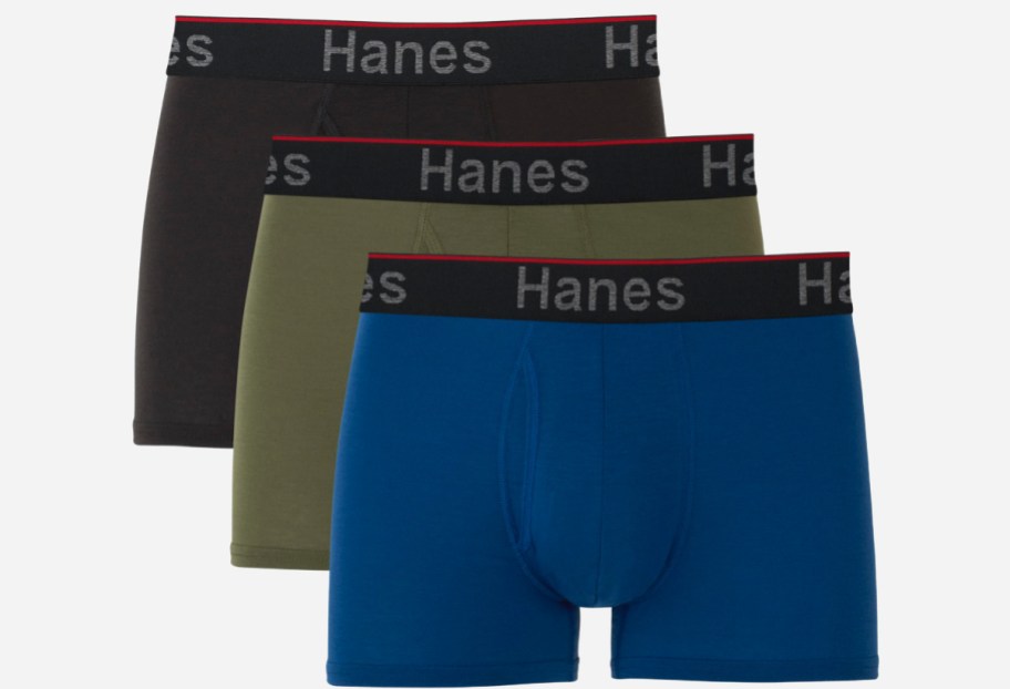 stock image of Hanes Men's Boxer Briefs 3 Pack in different colors