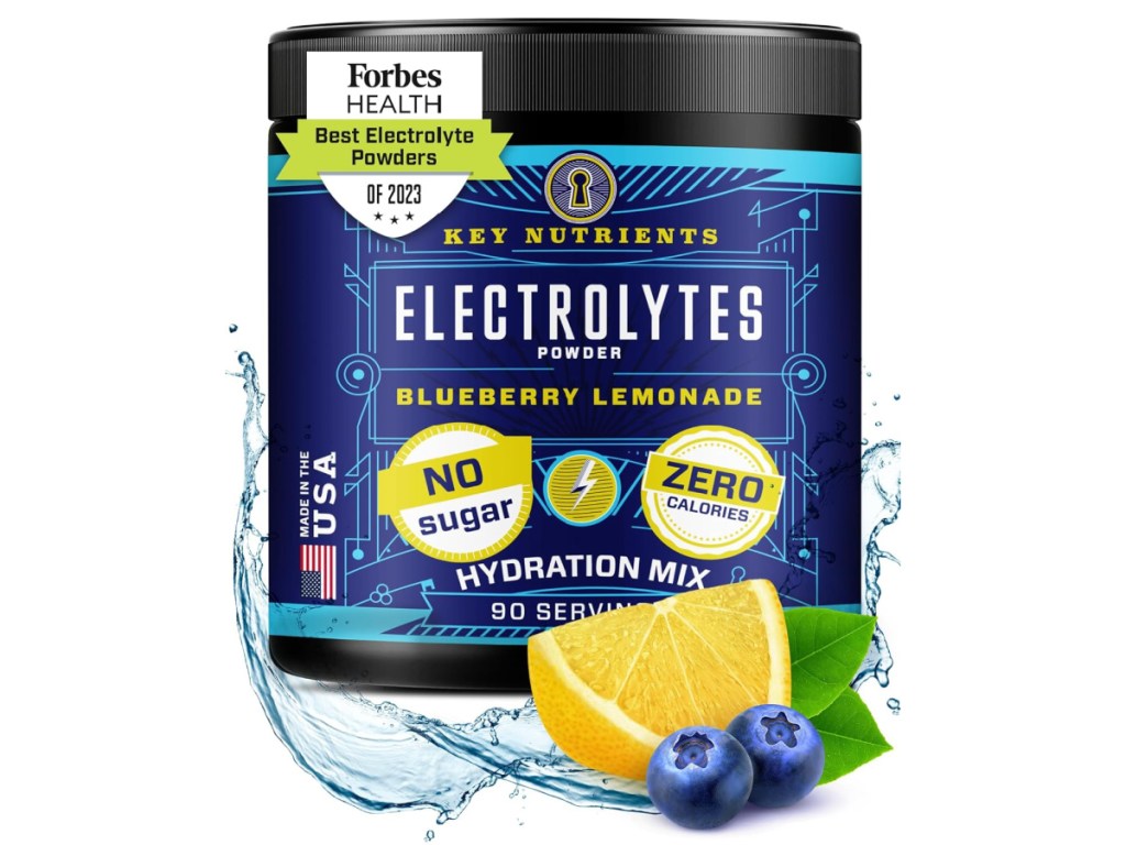 stock image of Key Nutrients Electrolytes Powder Mix 90 Servings - Fresh Blueberry Lemonade