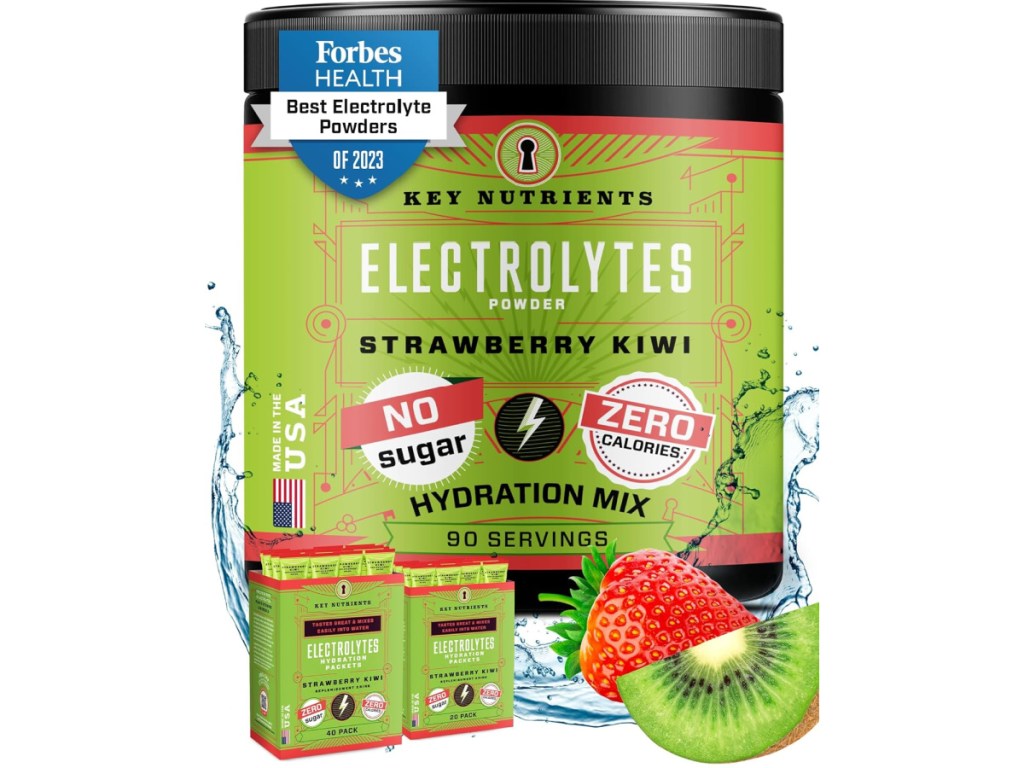 stock image of Key Nutrients Electrolytes Powder Mix 90 Servings - Juicy Strawberry Kiwi