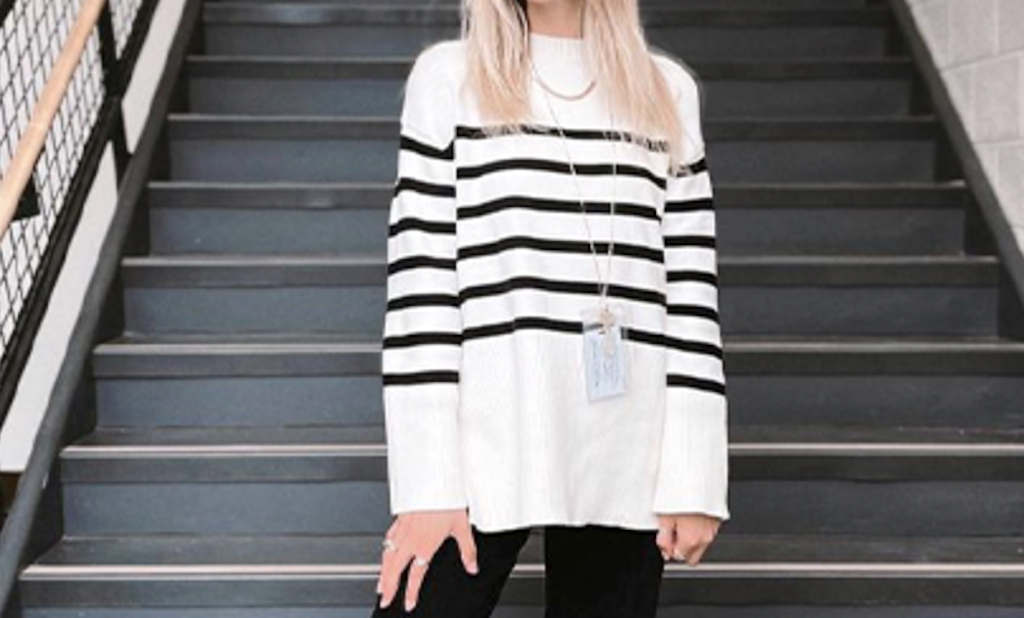 white with black stripes sweater 