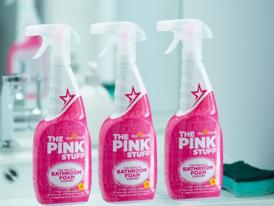 3 bottles of pink stuff bathroom cleaner 