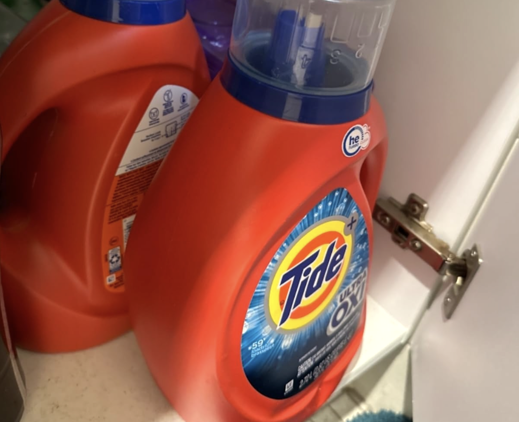 Tide Ultra Oxygen laundry detergent on shelf 