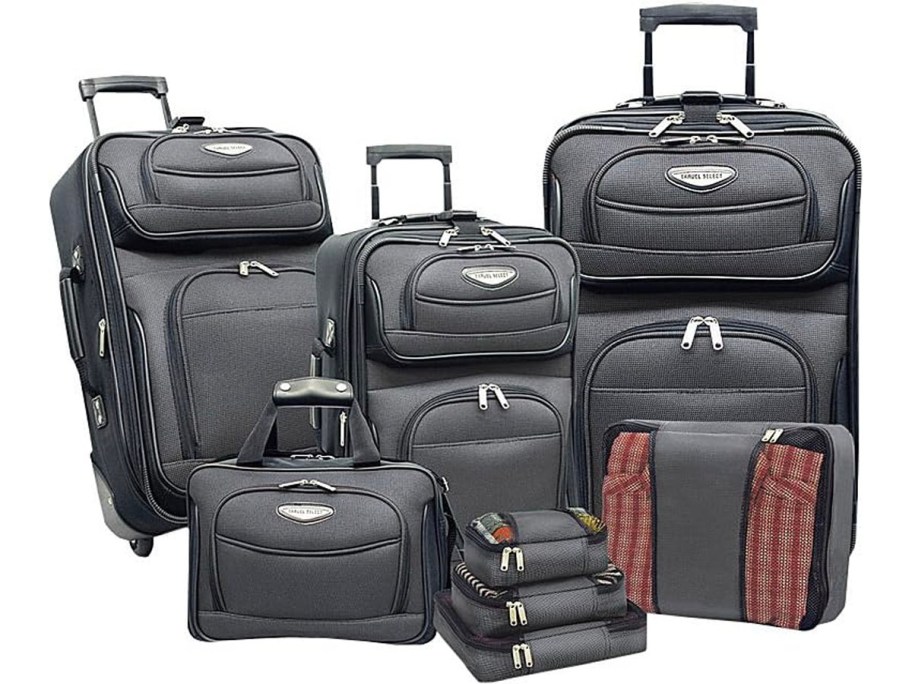 8 gray luggage pieces 