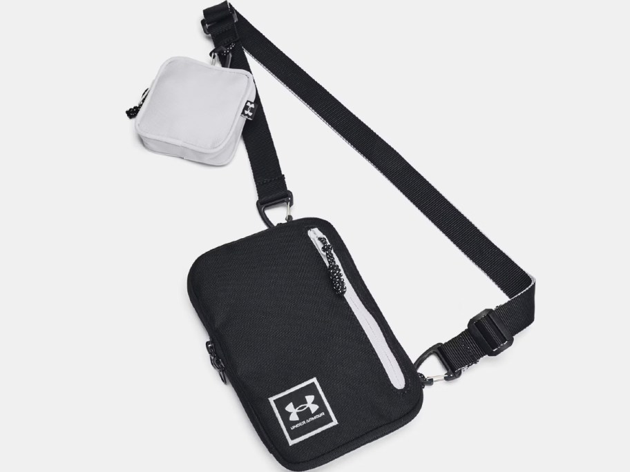 black crossbody bag with white pouch