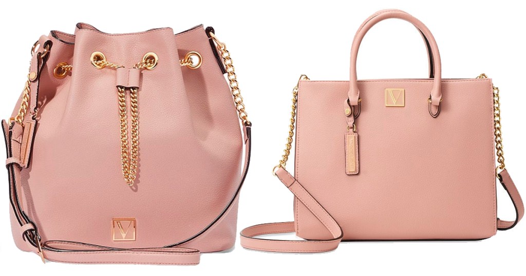 pink bucket purse and pink crossbody satchel bag