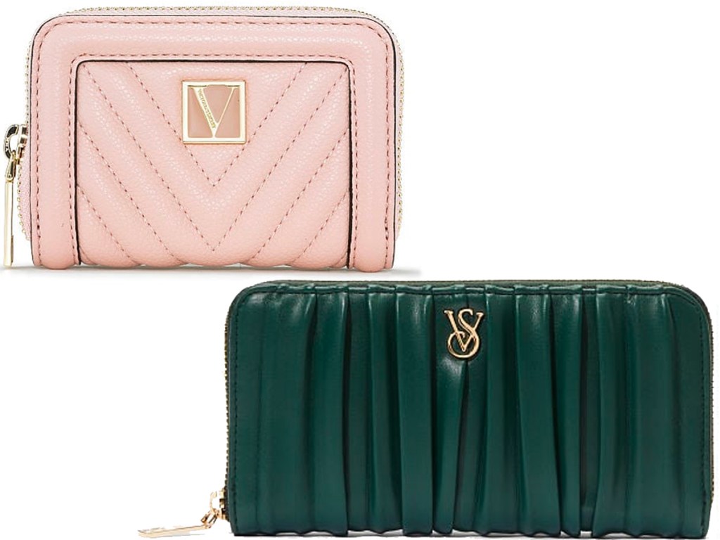 pink and dark green victora secret wallets