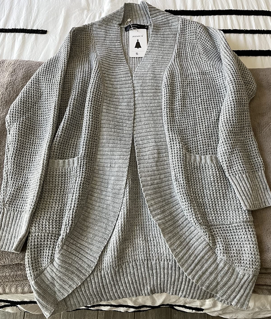 Waffle knit cardigan in grey