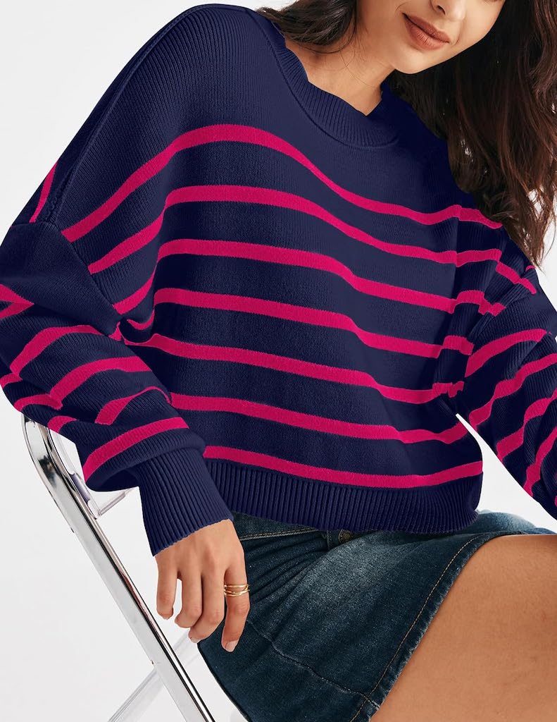 woman wearing striped cropped sweater 