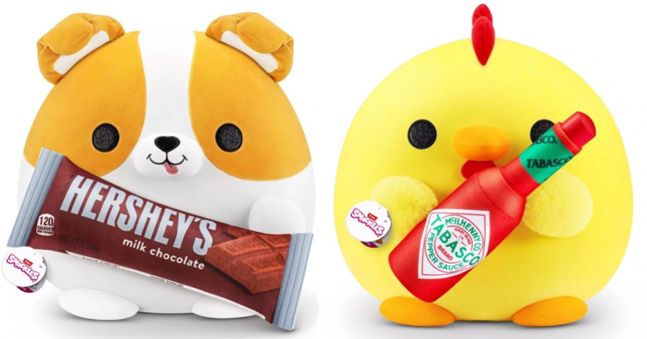 corgi with hershey and chicken with tabasco plush toy stock images