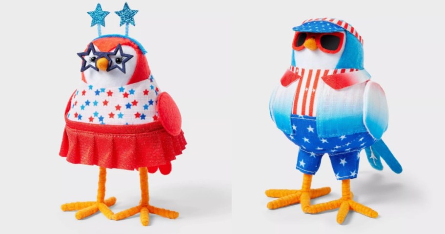 holiday themed birds with patriotic clothing on