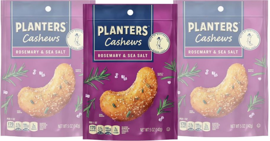 packs of Planters Cashews in Rosemary & Sea Salt