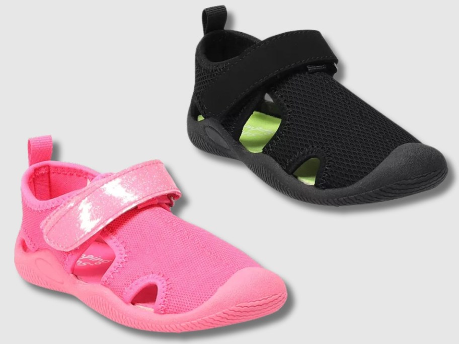 pink and black toddler's water shoes