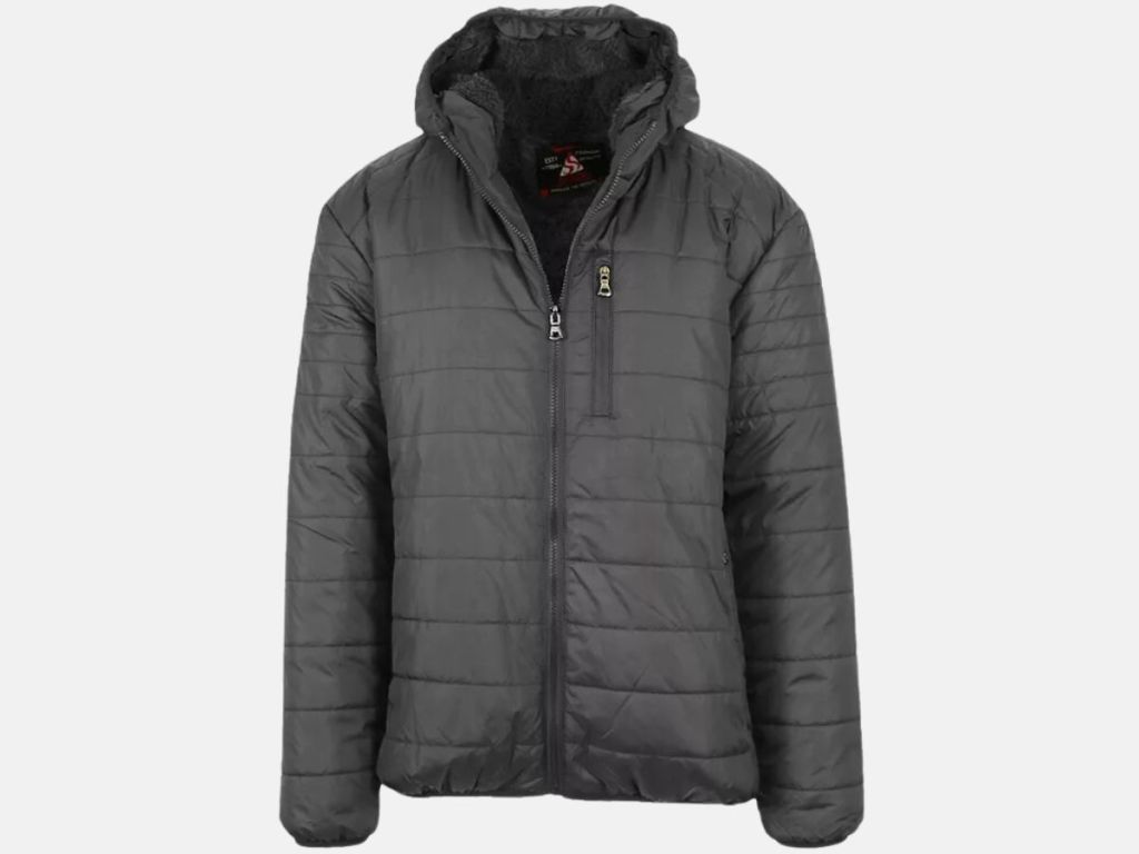 charcoal grey men's sherpa lined puffer jacket