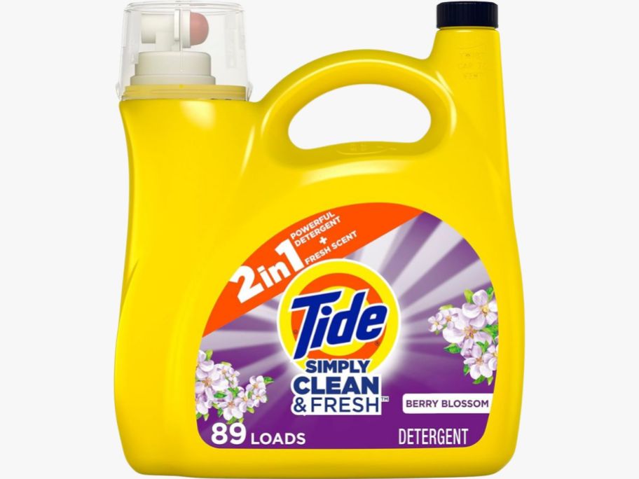large bottle of Tide Simply Liquid Laundry Detergent Berry Blossom
