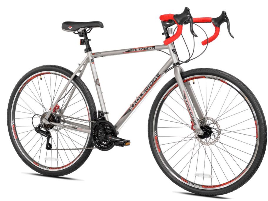 men's adventure bike silver with red handles