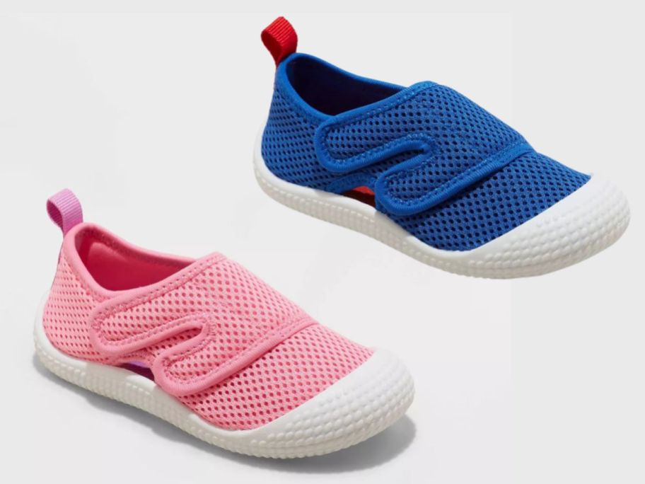 pink and blue single kid's water shoes
