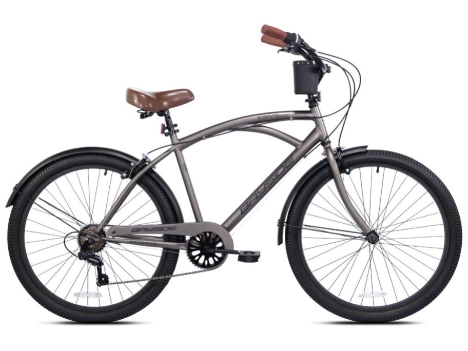 light brown, silver and black men's cruiser style bike