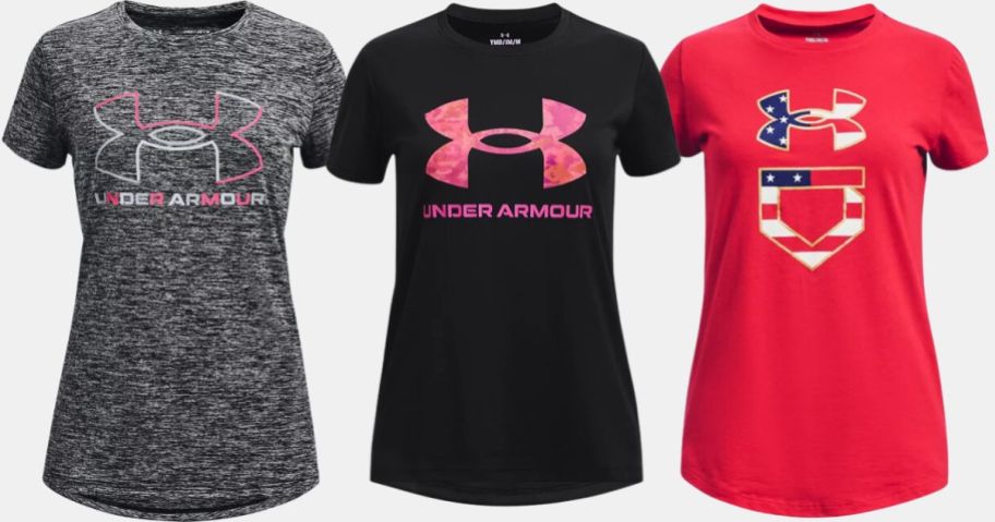 3 different Under Armour girls logo t-shirts