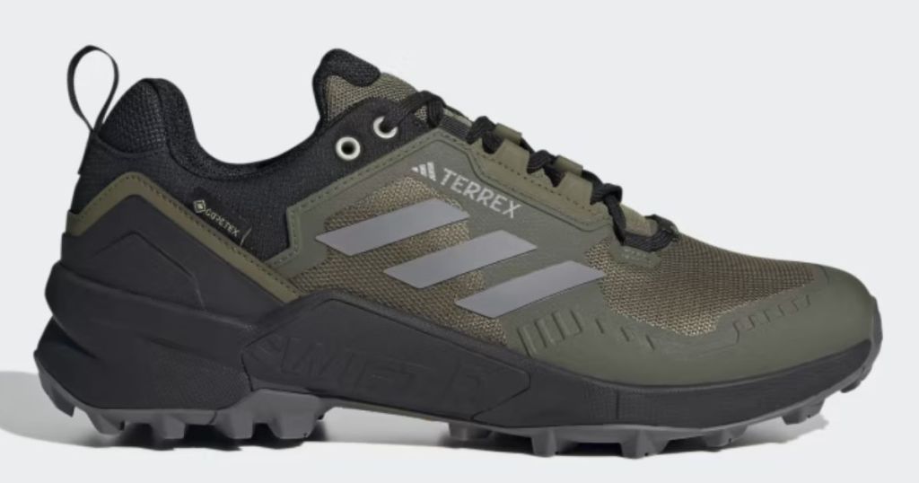 olive green, grey and black men's adidas hiking shoe