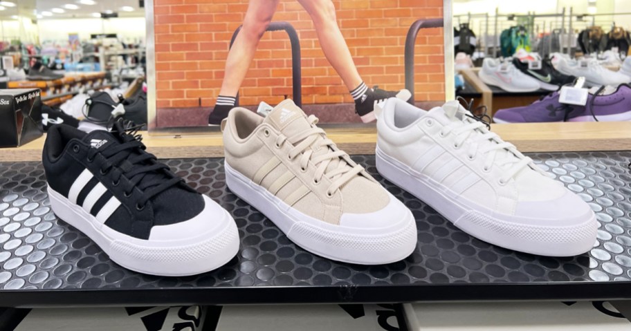 adidas sneakers on display in store