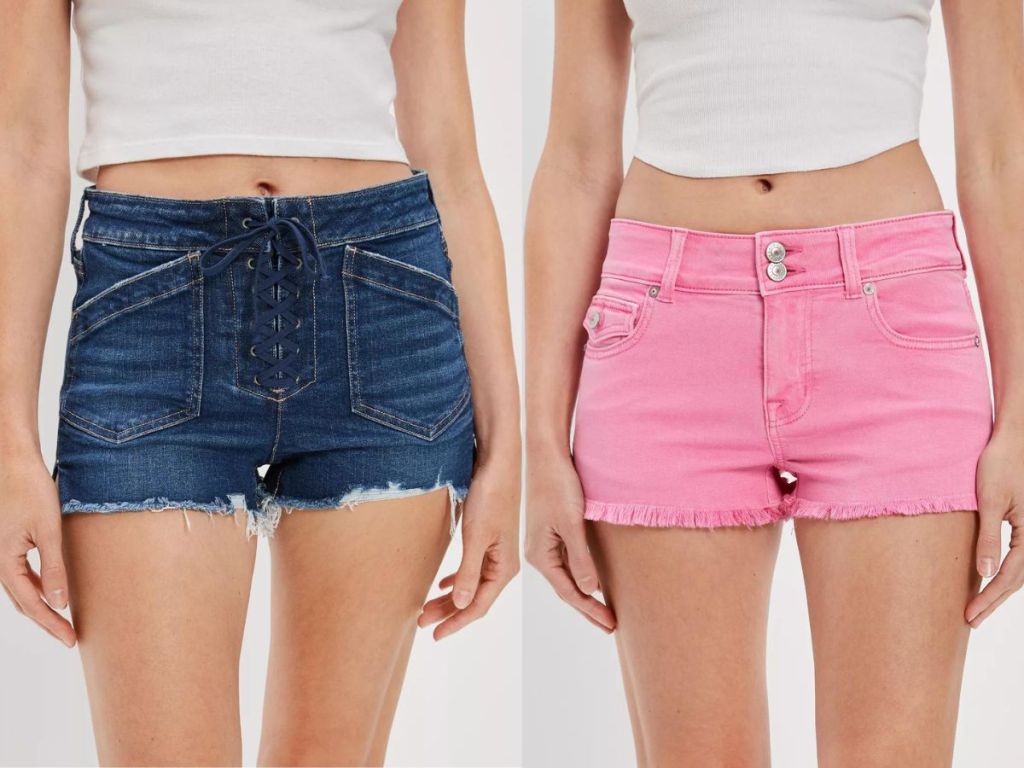 Stock images of two women wearing American Eagle shorts