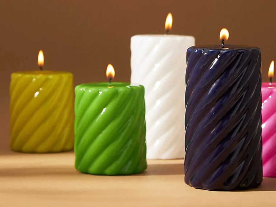 colorful pillar candles with twist design