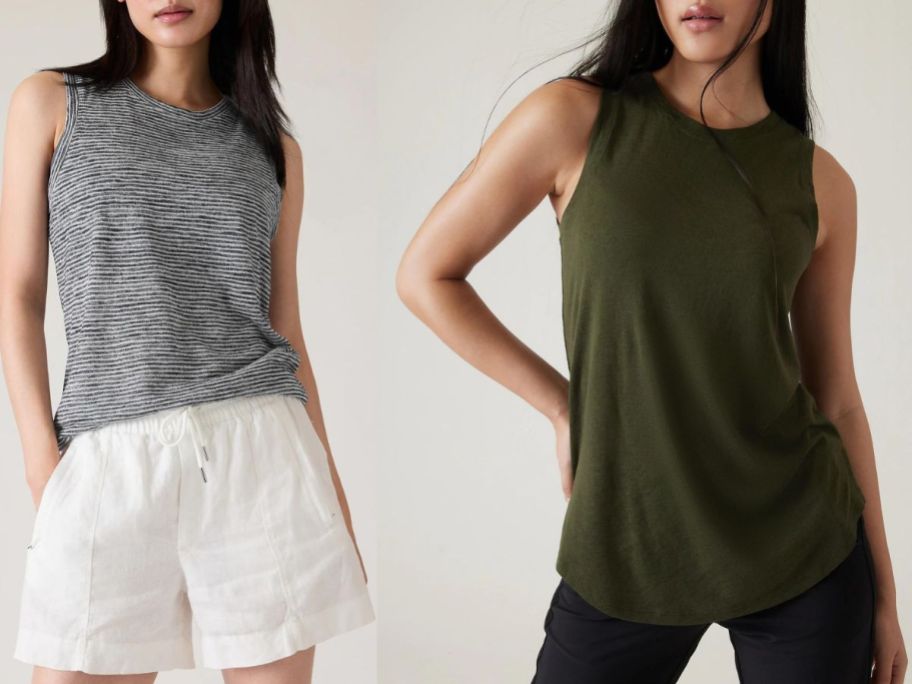 Stock images of 2 women wearing a Breezy tank from Athleta