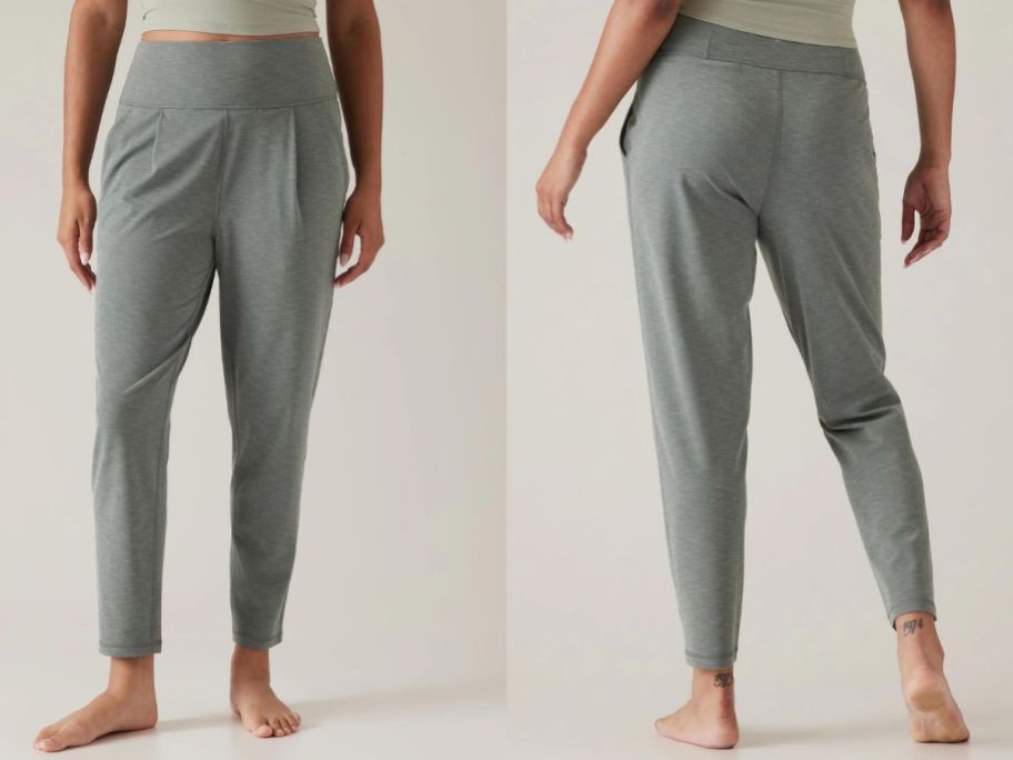 Stock images of a woman wearing Elation joggers from Athleta