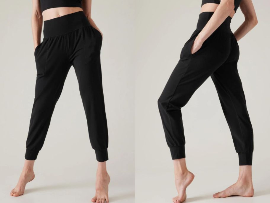 Stock images of a woman wearing Athleta Joggers
