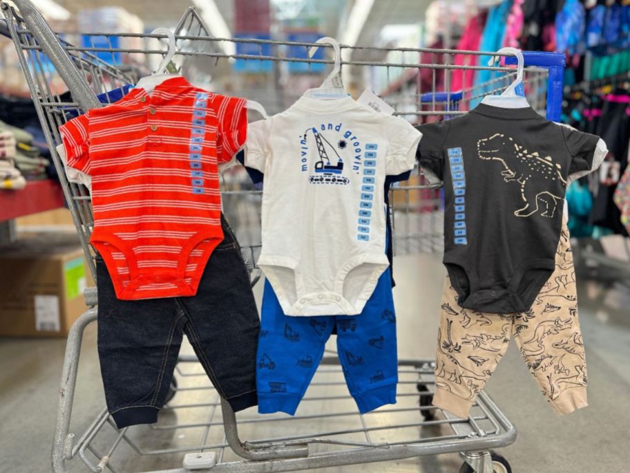 Carter's Baby Boy Clothing 3-piece Set on a cart in Sam's Club