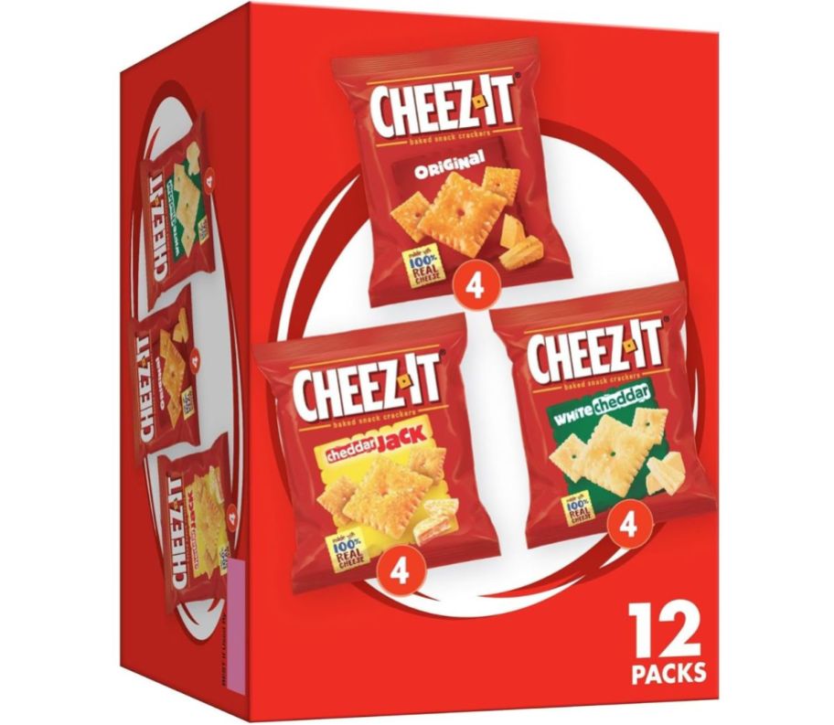 a 12 count variety box of cheez-it crackers in 1oz bags