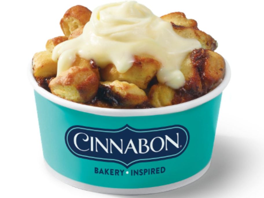 A cup of Cinnabon Pull-Apart Bread from Wendy's