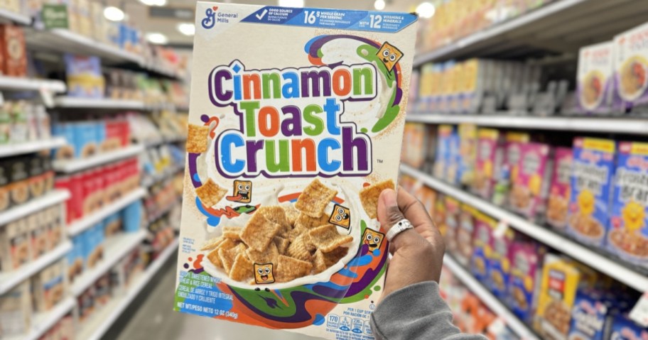 box of cinnamon toast crunch cereal in store