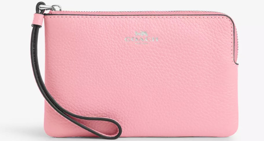 pink pebbled leather coach wristlet