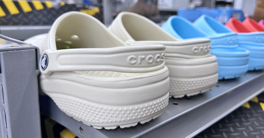 crocs clogs on display in store