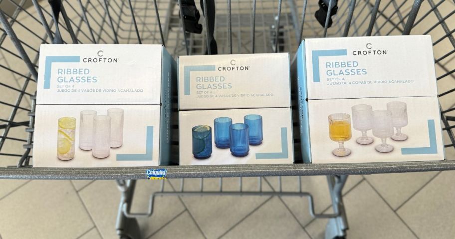 Crofton Ribbed Glasses in a cart