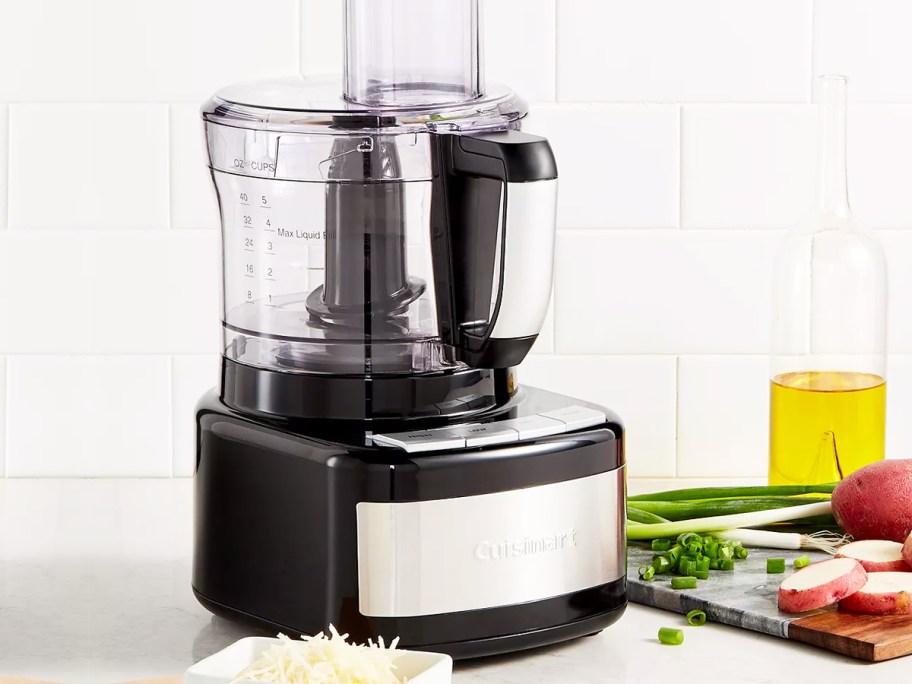 black and silver food processor on kitchen counter